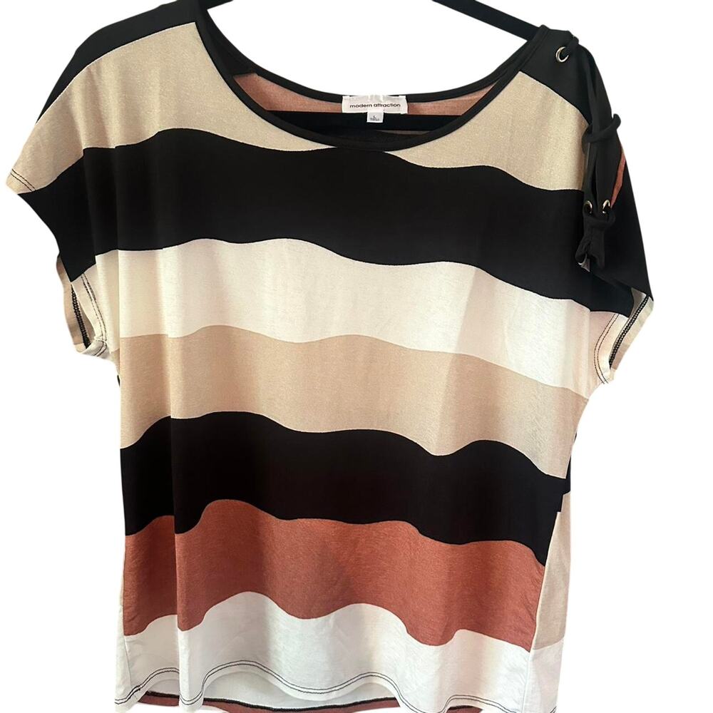 Modern Attraction Black and Tan Striped Blouse